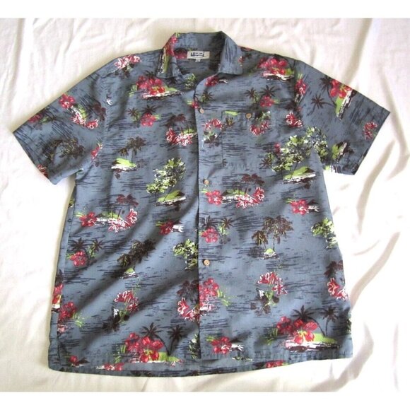 Men's UZZI Polyester Hawaiian Floral Button Short Sleeve Shirt Sz L (MT429) - Picture 1 of 8